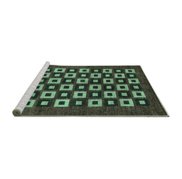 Sideview of Machine Washable Checkered Turquoise Modern Area Rugs, wshabs310turq