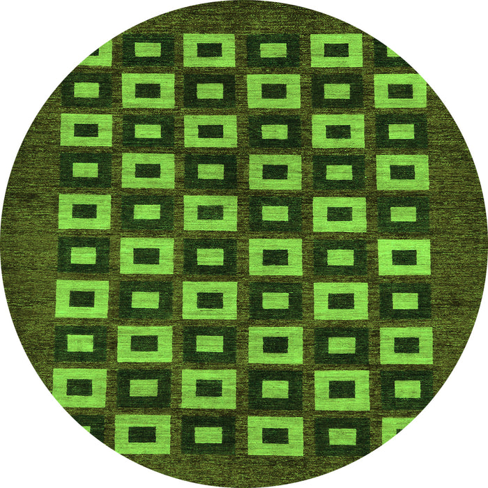 Round Machine Washable Checkered Green Modern Area Rugs, wshabs310grn