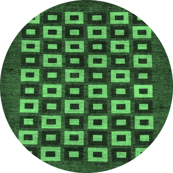 Round Machine Washable Checkered Emerald Green Modern Area Rugs, wshabs310emgrn