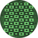 Round Machine Washable Checkered Emerald Green Modern Area Rugs, wshabs310emgrn