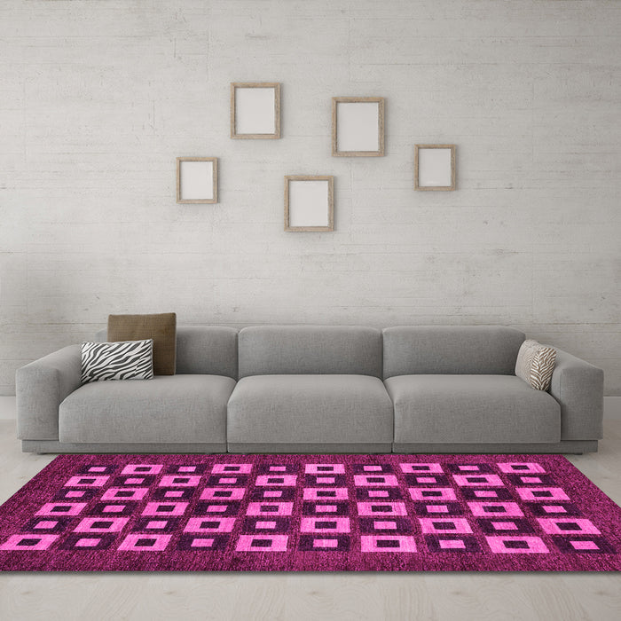 Machine Washable Checkered Pink Modern Rug in a Living Room, wshabs310pnk