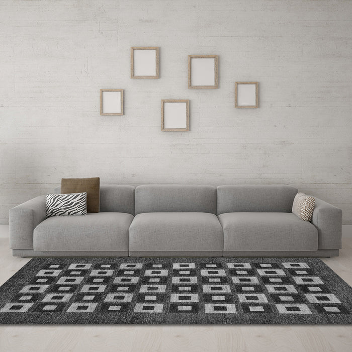 Machine Washable Checkered Gray Modern Rug in a Living Room,, wshabs310gry