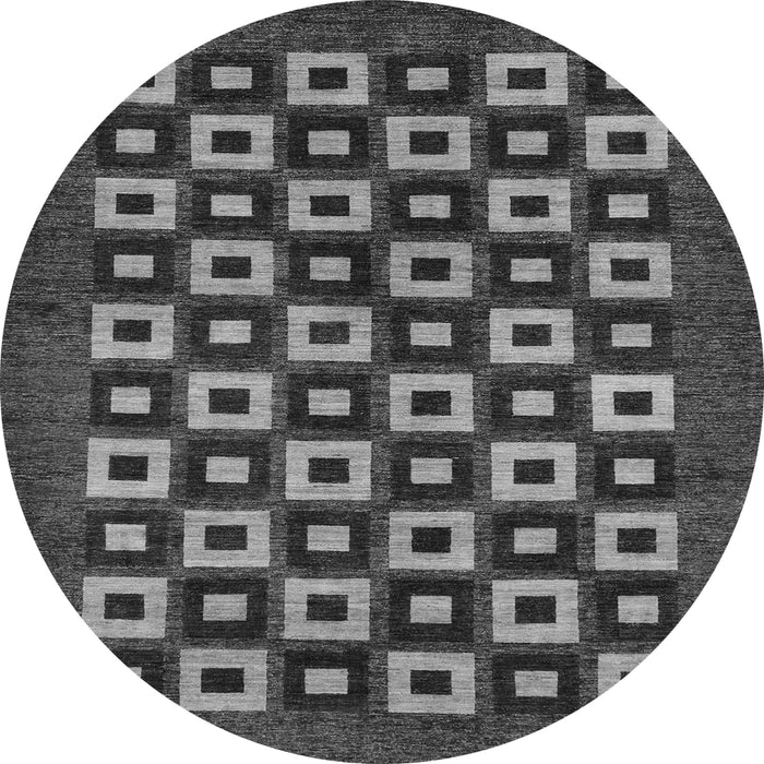 Round Machine Washable Checkered Gray Modern Rug, wshabs310gry