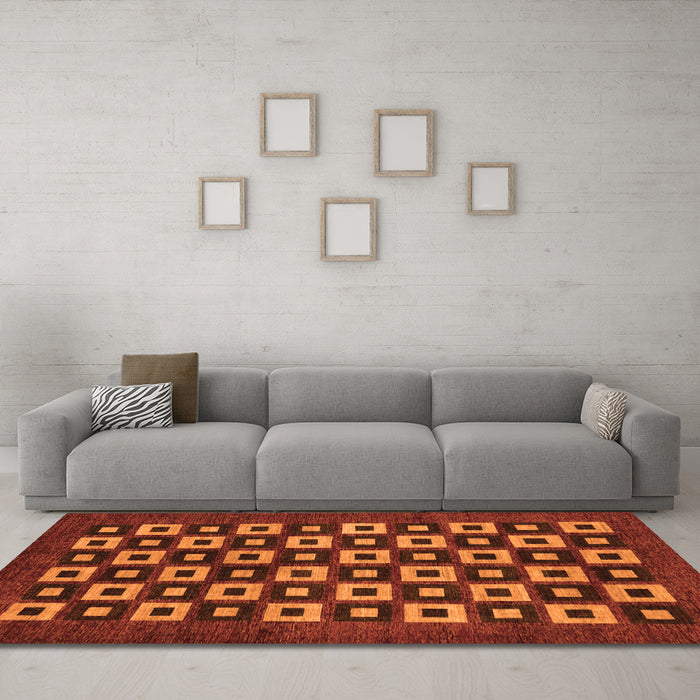 Machine Washable Checkered Orange Modern Area Rugs in a Living Room, wshabs310org