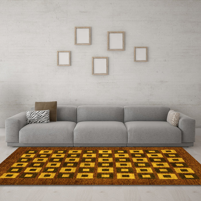 Machine Washable Checkered Yellow Modern Rug in a Living Room, wshabs310yw