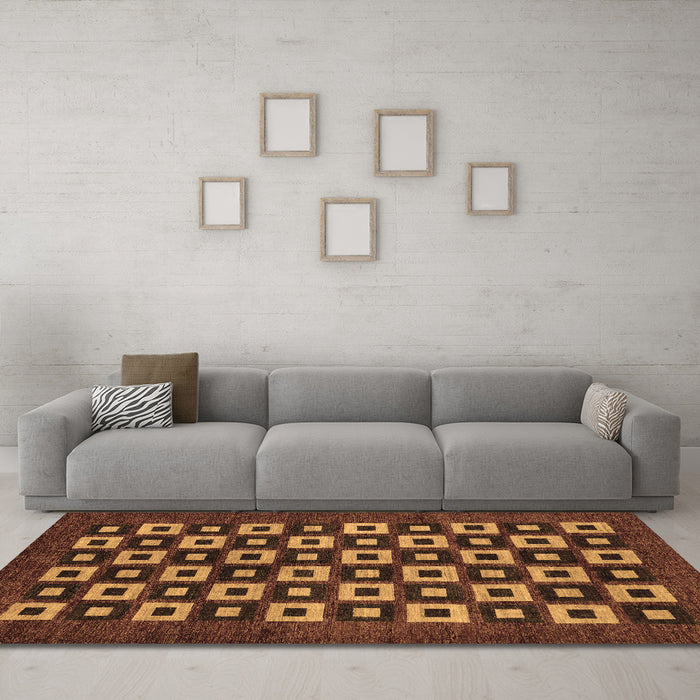 Machine Washable Checkered Brown Modern Rug in a Living Room,, wshabs310brn