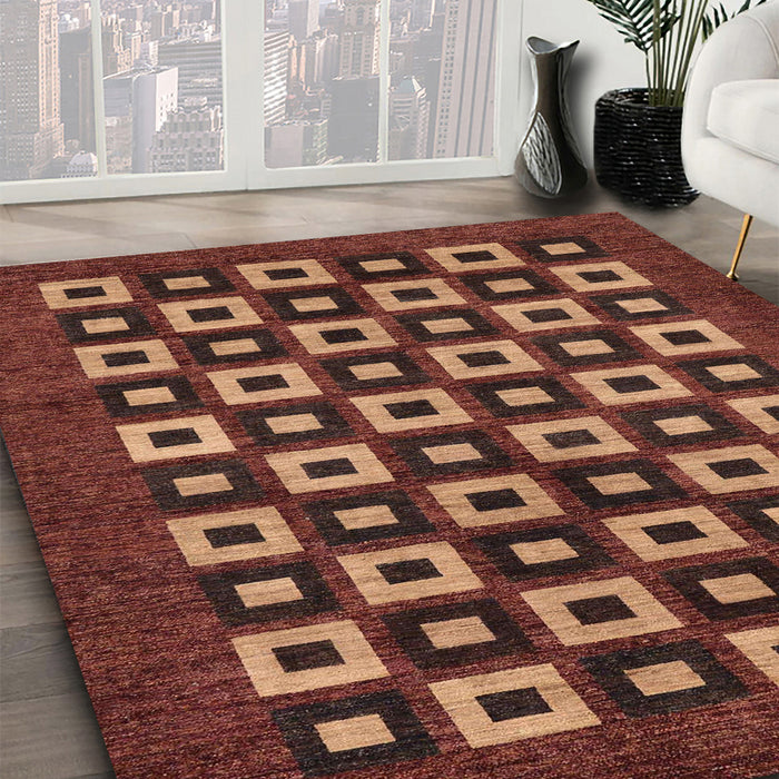 Machine Washable Abstract Vermilion Red Rug in a Family Room, wshabs310