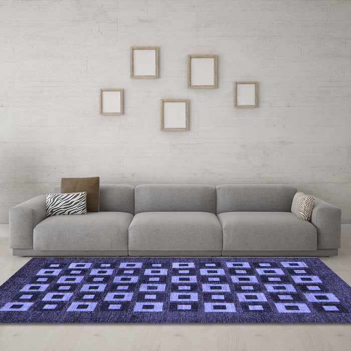 Machine Washable Checkered Blue Modern Rug in a Living Room, wshabs310blu