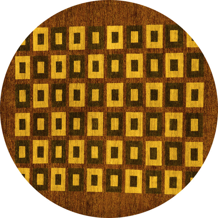 Round Machine Washable Checkered Yellow Modern Rug, wshabs310yw