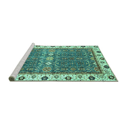 Sideview of Machine Washable Oriental Turquoise Traditional Area Rugs, wshabs3110turq