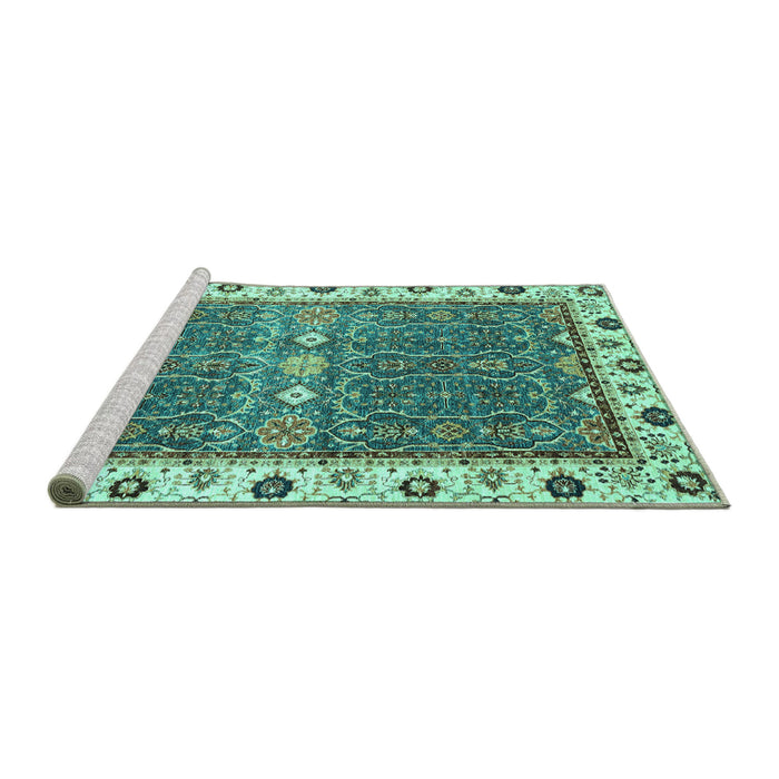 Sideview of Machine Washable Oriental Turquoise Traditional Area Rugs, wshabs3110turq