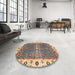 Round Abstract Brown Oriental Rug in a Office, abs3110