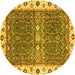 Round Machine Washable Oriental Yellow Traditional Rug, wshabs3110yw