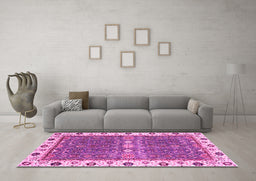 Machine Washable Oriental Pink Traditional Rug in a Living Room, wshabs3110pnk