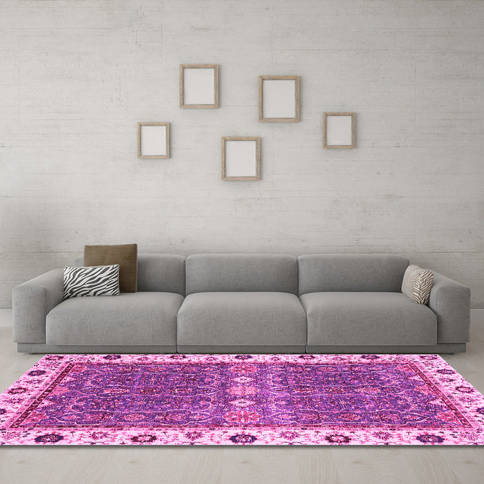 Machine Washable Oriental Pink Traditional Rug in a Living Room, wshabs3110pnk