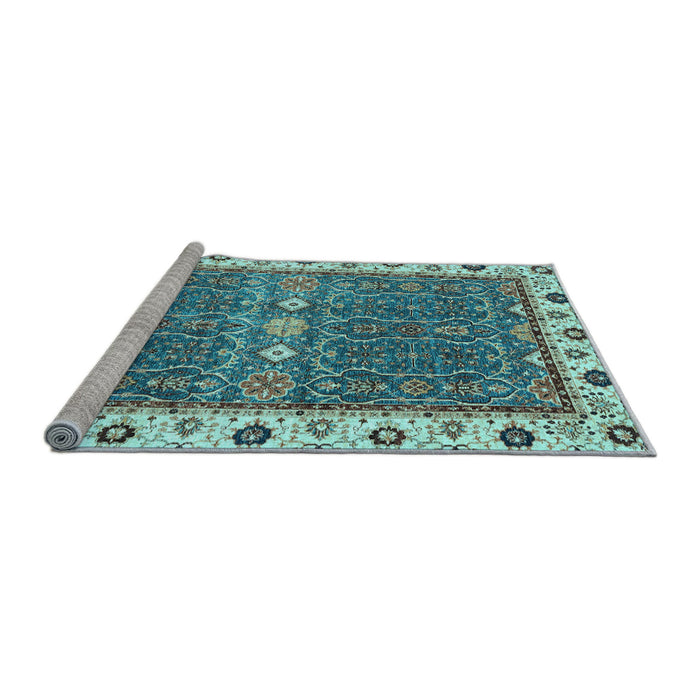Sideview of Machine Washable Oriental Light Blue Traditional Rug, wshabs3110lblu
