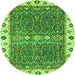 Round Machine Washable Oriental Green Traditional Area Rugs, wshabs3110grn