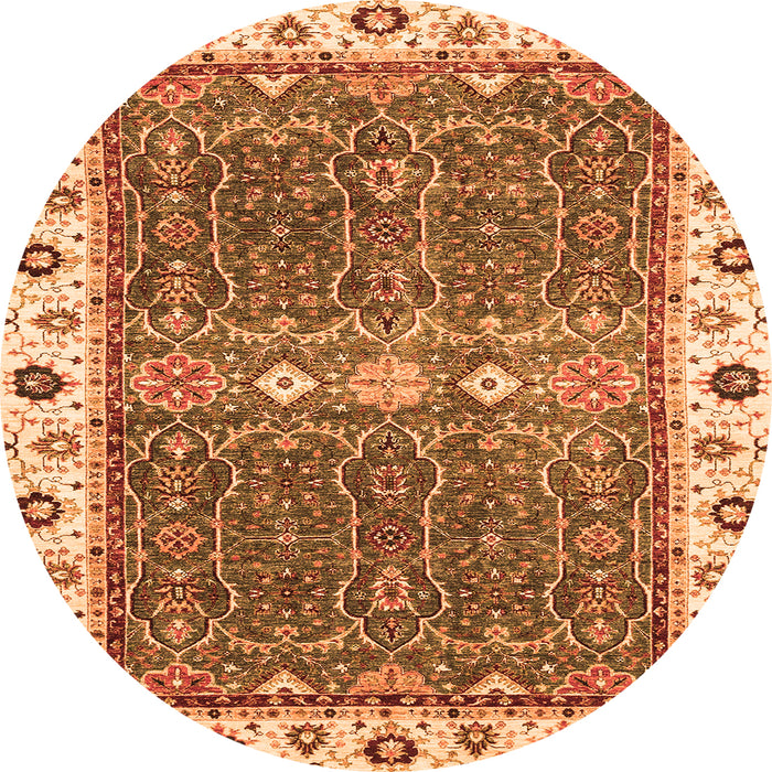 Round Machine Washable Oriental Orange Traditional Area Rugs, wshabs3110org