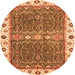 Round Machine Washable Oriental Orange Traditional Area Rugs, wshabs3110org