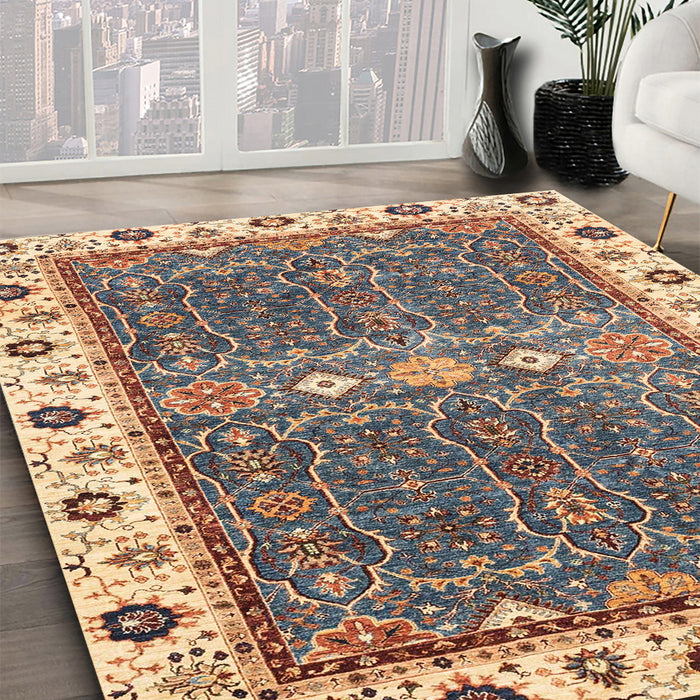 Abstract Brown Oriental Rug in Family Room, abs3110