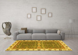 Machine Washable Oriental Yellow Traditional Rug in a Living Room, wshabs3110yw