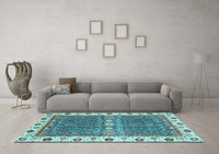 Machine Washable Oriental Light Blue Traditional Rug, wshabs3110lblu