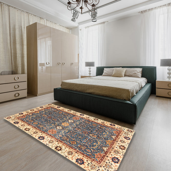 Abstract Brown Oriental Rug in a Bedroom, abs3110