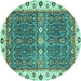 Round Machine Washable Oriental Turquoise Traditional Area Rugs, wshabs3110turq