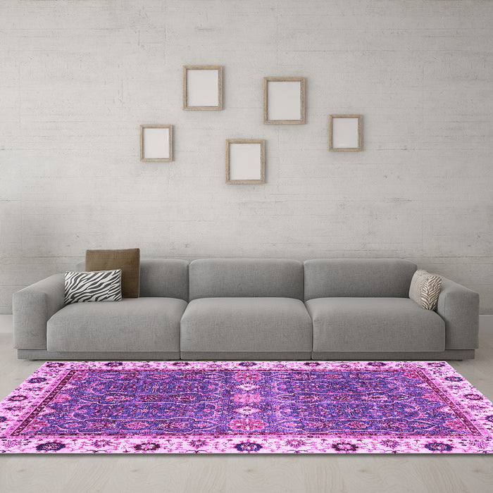 Machine Washable Oriental Purple Traditional Area Rugs in a Living Room, wshabs3110pur