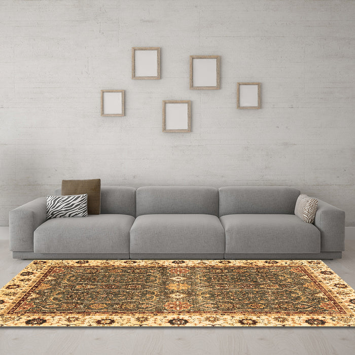 Machine Washable Oriental Brown Traditional Rug in a Living Room,, wshabs3110brn
