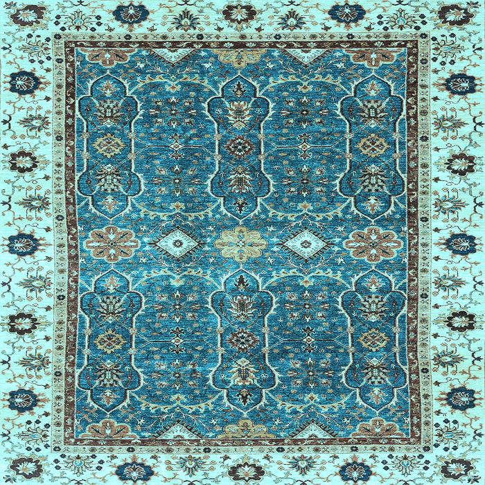 Square Machine Washable Oriental Light Blue Traditional Rug, wshabs3110lblu