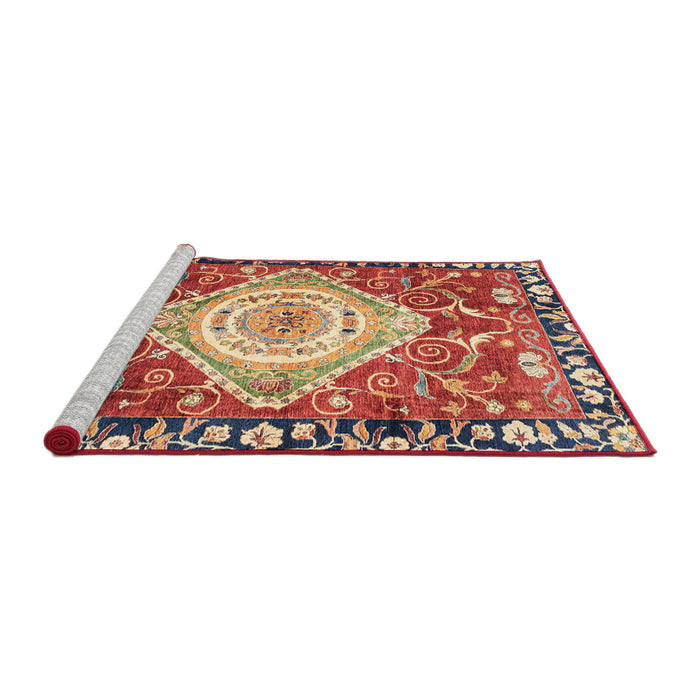 Sideview of Machine Washable Abstract Fire Brick Red Rug, wshabs3111