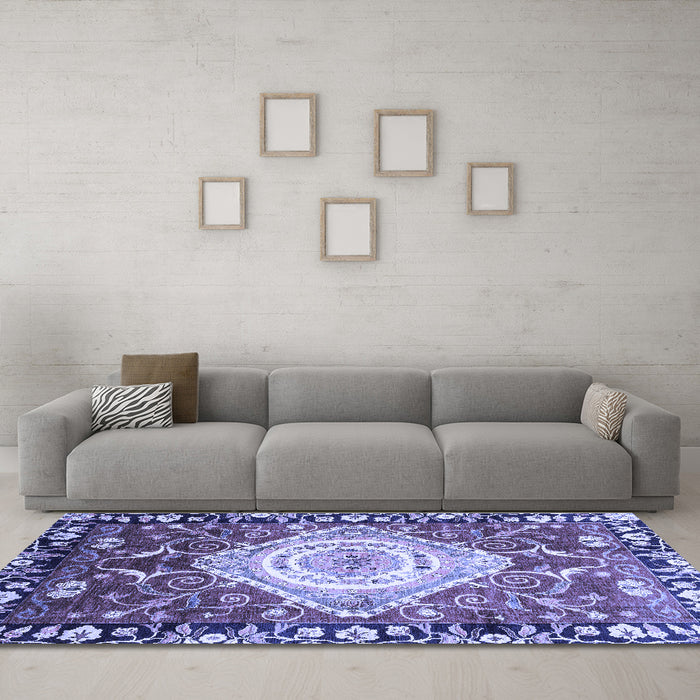 Machine Washable Persian Blue Traditional Rug in a Living Room, wshabs3111blu