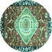 Round Machine Washable Persian Turquoise Traditional Area Rugs, wshabs3111turq