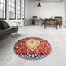 Round Abstract Fire Brick Red Persian Rug in a Office, abs3111