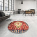 Round Machine Washable Abstract Fire Brick Red Rug in a Office, wshabs3111