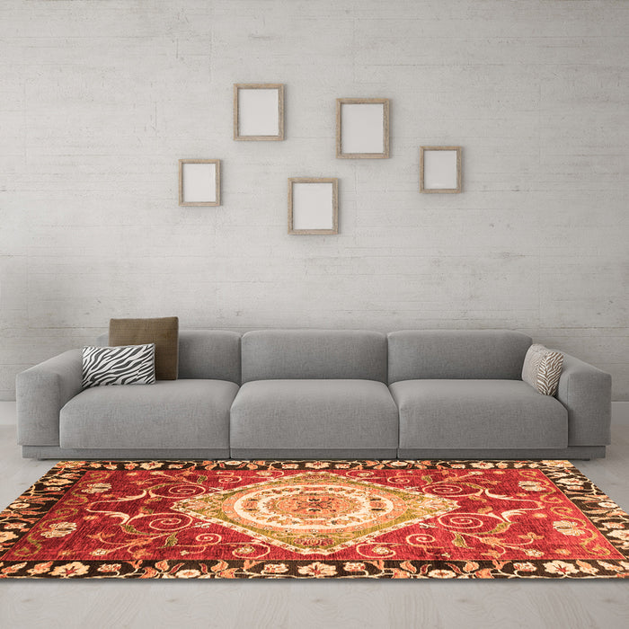 Machine Washable Persian Orange Traditional Area Rugs in a Living Room, wshabs3111org