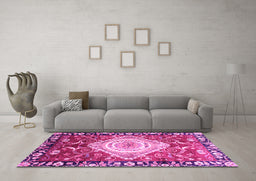Machine Washable Persian Pink Traditional Rug in a Living Room, wshabs3111pnk