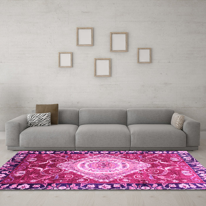 Machine Washable Persian Pink Traditional Rug in a Living Room, wshabs3111pnk