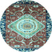 Round Machine Washable Persian Light Blue Traditional Rug, wshabs3111lblu