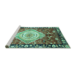 Sideview of Machine Washable Persian Turquoise Traditional Area Rugs, wshabs3111turq