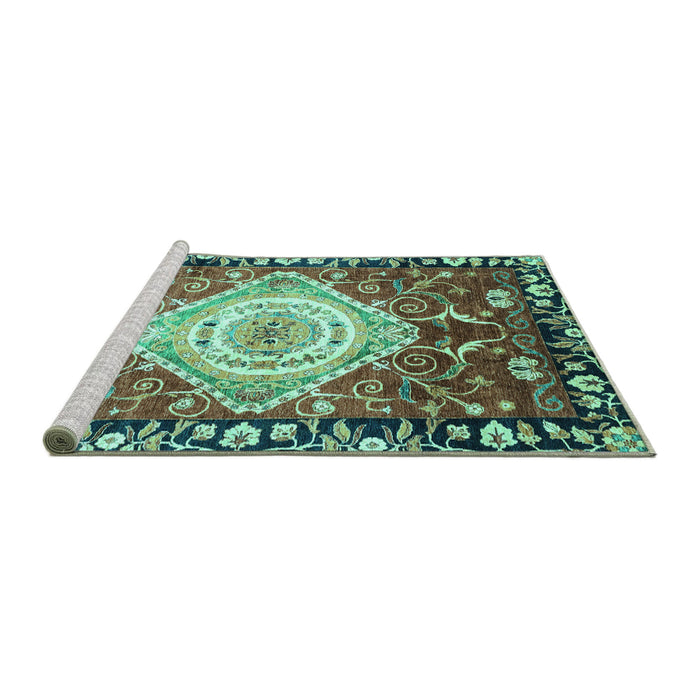 Sideview of Machine Washable Persian Turquoise Traditional Area Rugs, wshabs3111turq