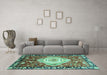 Machine Washable Persian Turquoise Traditional Area Rugs in a Living Room,, wshabs3111turq