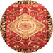 Round Machine Washable Persian Orange Traditional Area Rugs, wshabs3111org