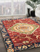 Abstract Fire Brick Red Persian Rug in Family Room, abs3111