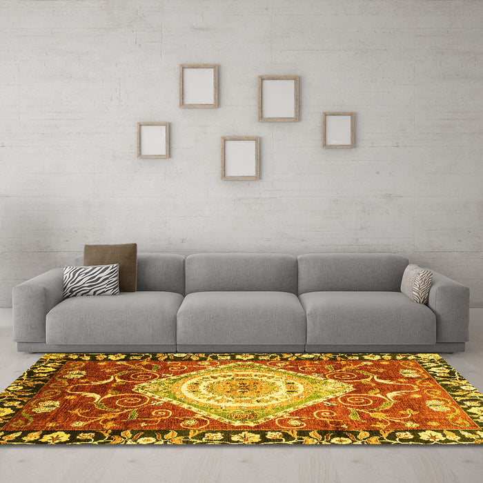 Machine Washable Persian Yellow Traditional Rug in a Living Room, wshabs3111yw
