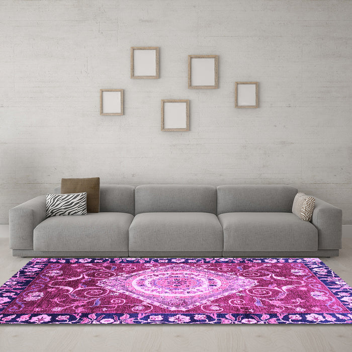 Machine Washable Persian Purple Traditional Area Rugs in a Living Room, wshabs3111pur