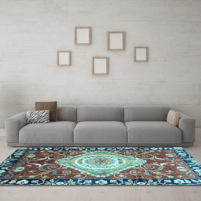 Machine Washable Persian Light Blue Traditional Rug in a Living Room, wshabs3111lblu