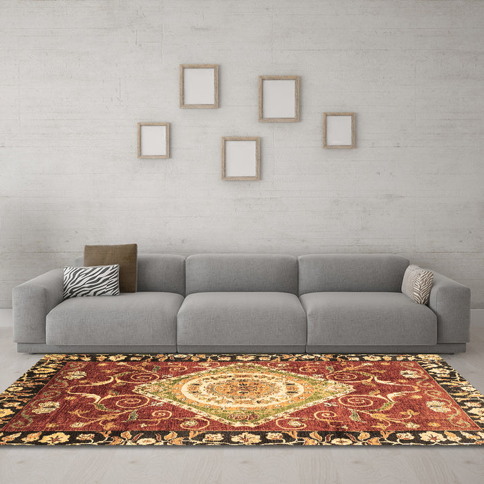 Machine Washable Persian Brown Traditional Rug in a Living Room,, wshabs3111brn