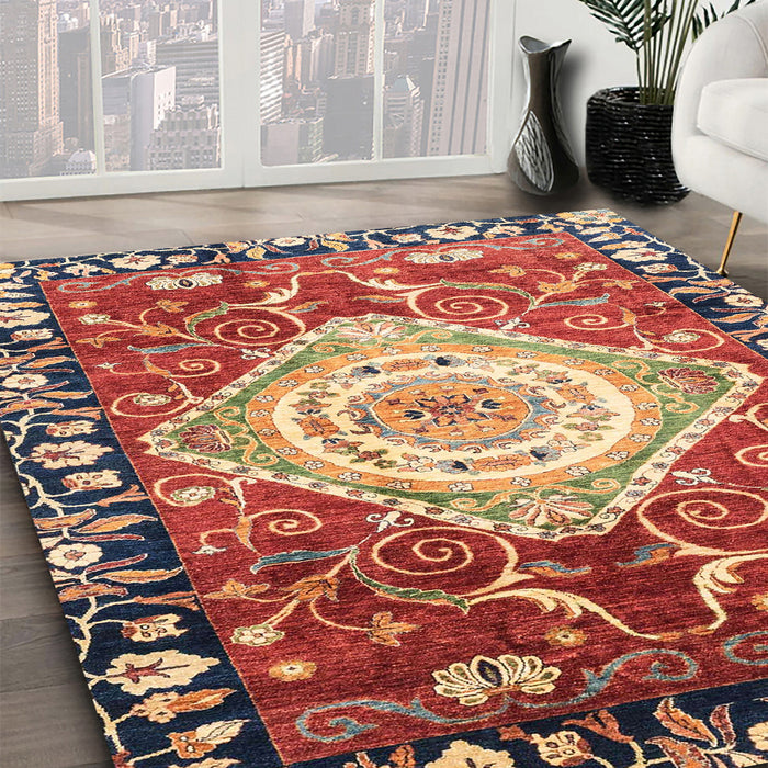 Machine Washable Abstract Fire Brick Red Rug in a Family Room, wshabs3111